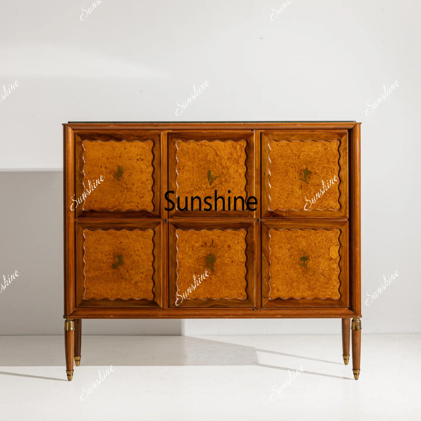 

Medieval solid wood marble dining side cabinet living room household storage cabinet