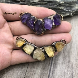 10PCS Soldered Bronze Plated Natural Amethysts Citrines Crystal Quartz Vintage Necklace Pendant For Jewelry Making MY220914