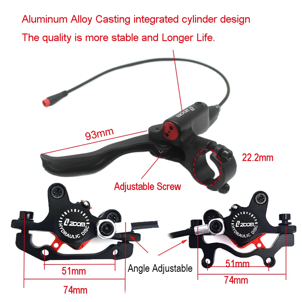 ZOOM Bike Electric Scooter Power Off Control Oil Hydraulic Disc Brake Caliper 2200 1200mm for Zero 10X 11X KUGOO G Booster G1