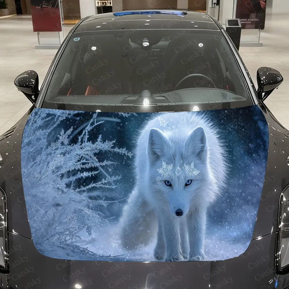 Frost Snow Spirit Fox Realm Car Vinyl Wrap, PVC Waterproof Car Hood Sticker, Self-Adhesive Scratch-Resistant Stickers