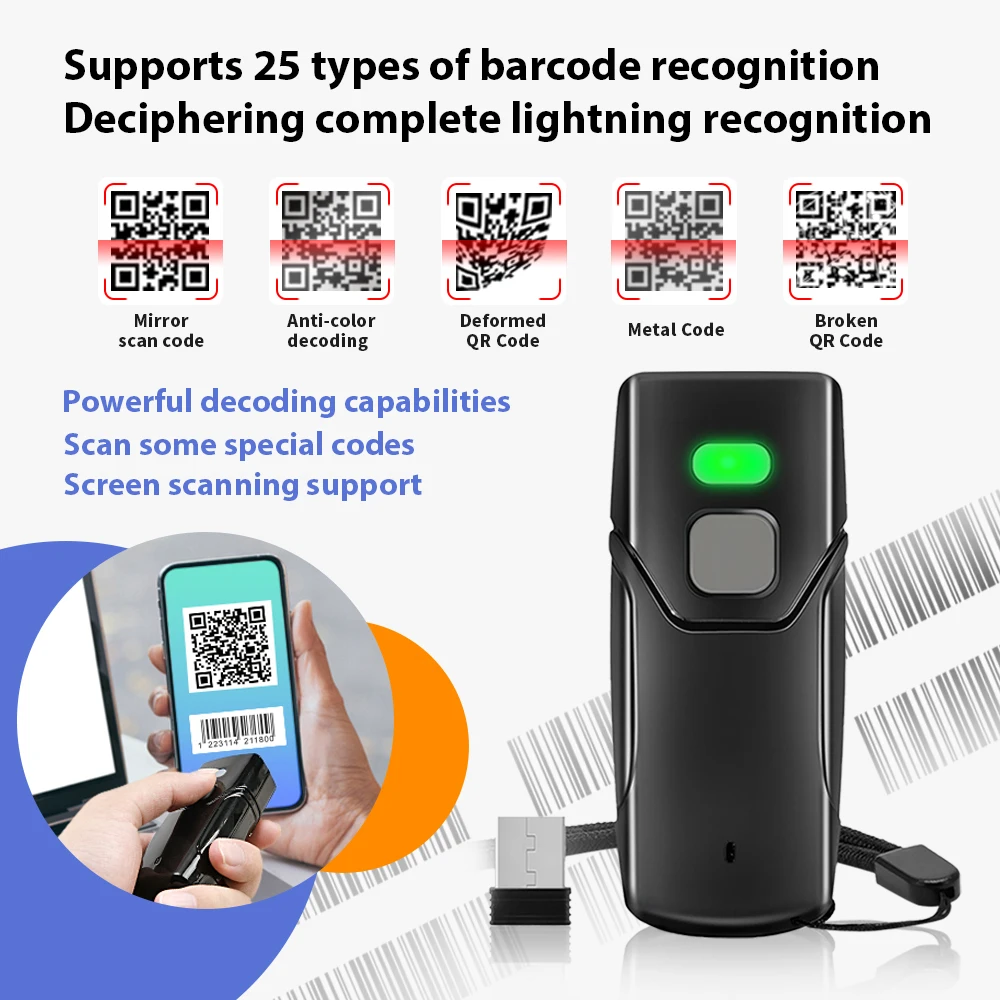 201D Wireless For & USB Portable CMOS Barcode Scanner 1D/2D QR Fast Scanning Resistant To Falling 2-Year Warranty Stock