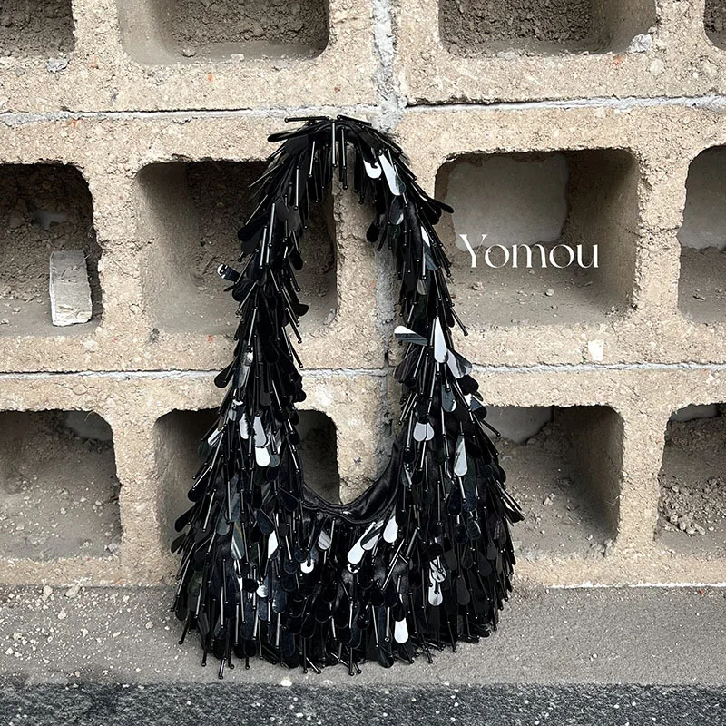 

Модная локомотив с блестящими черными блестками, милая крутая сумка на плечо, индивидуальная модная повседневная сумка с высоким смыслом