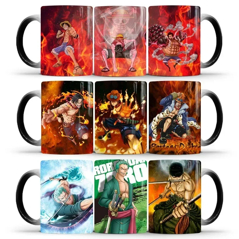 Cartoon Anime one piece luffy Zoro Color Changing mug ceramics Encountering hot display colors coffee cup student Christmas Gift