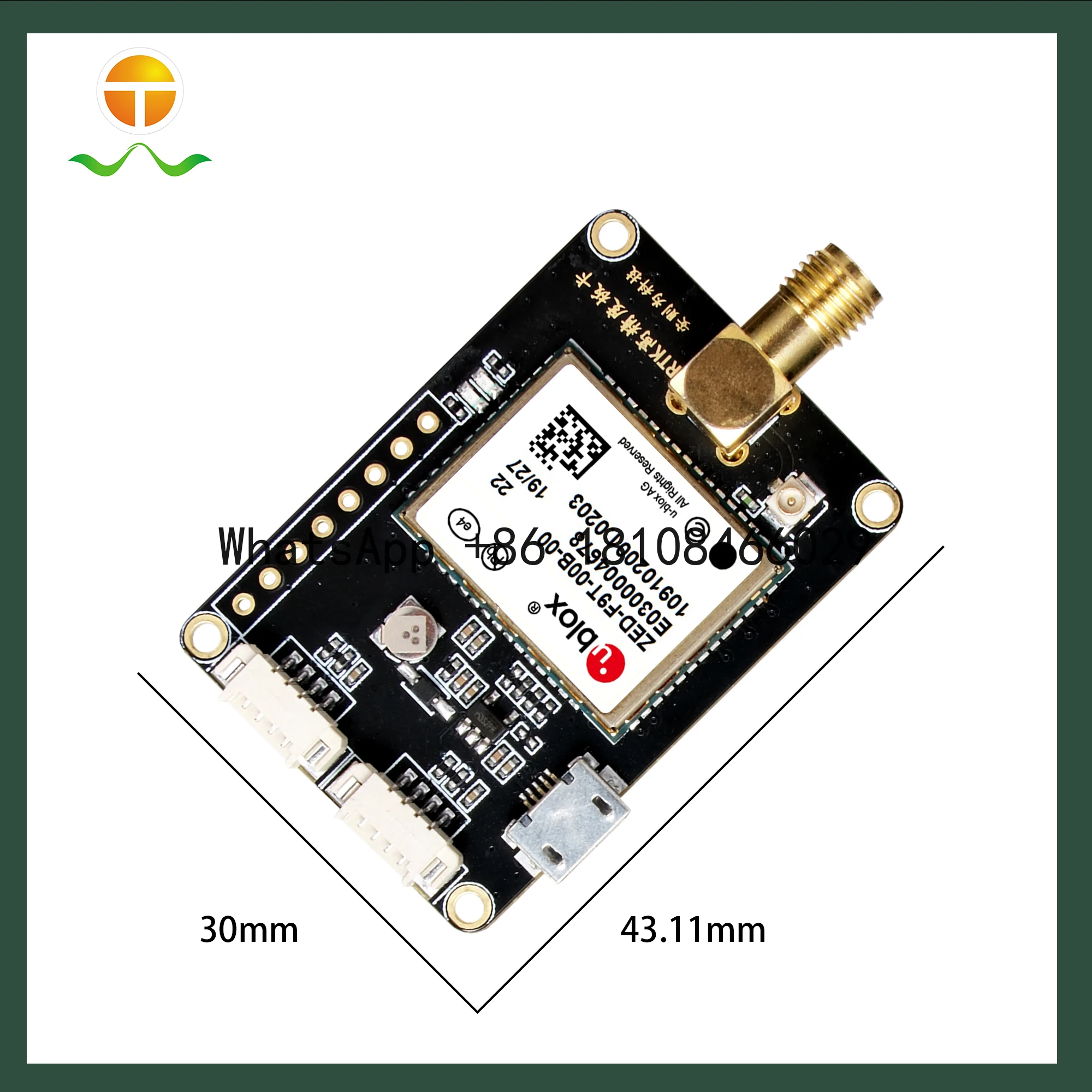 Placa de desenvolvimento ZED-F9T RTK GNSS/GPS de alta precisão com conectores SM A e USB para posicionamento