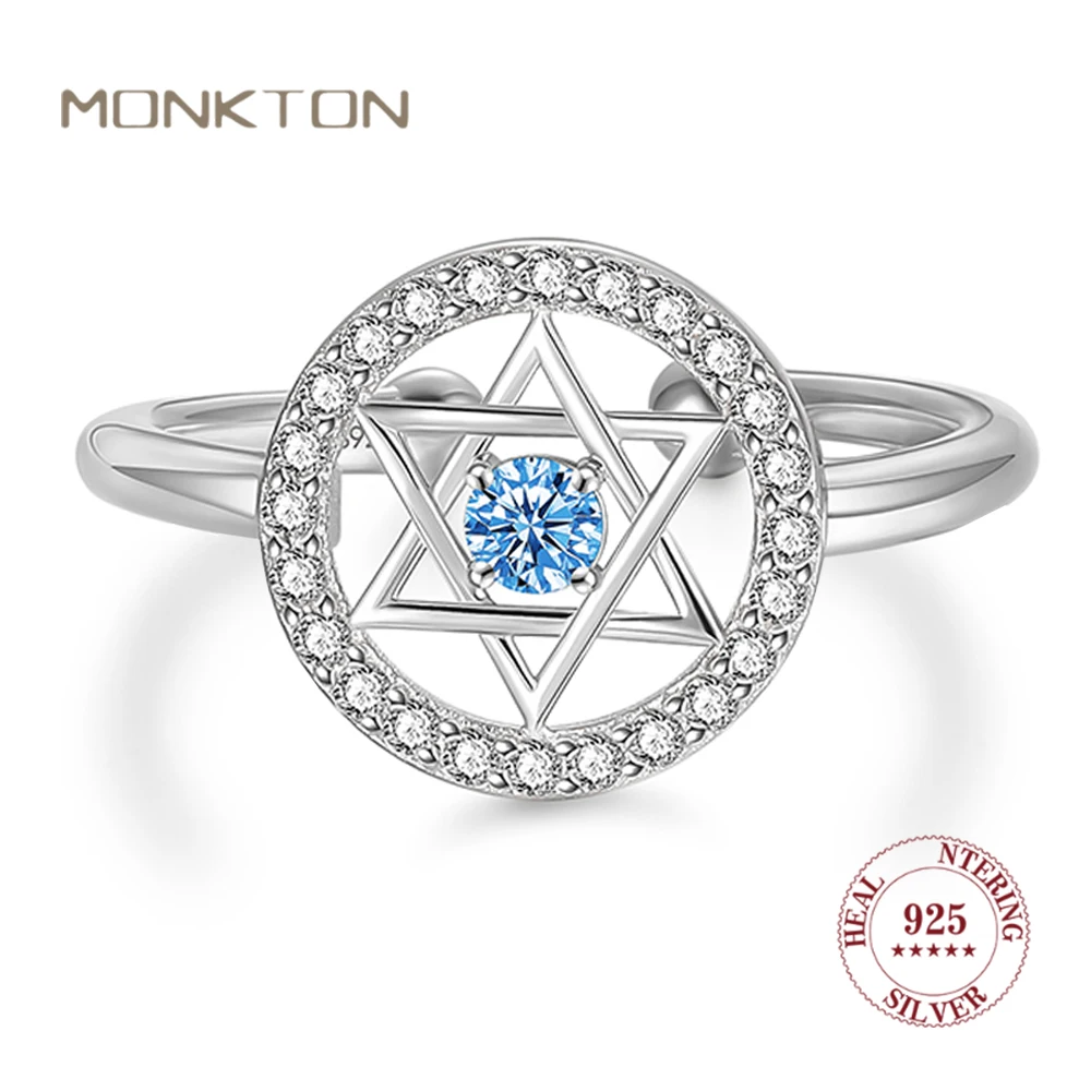 

Monkton New S925 Sterling Silver Star of David Rings for Women Sparkling Blue Zircon Star Ring Engagement Jewelry for Girls Gift