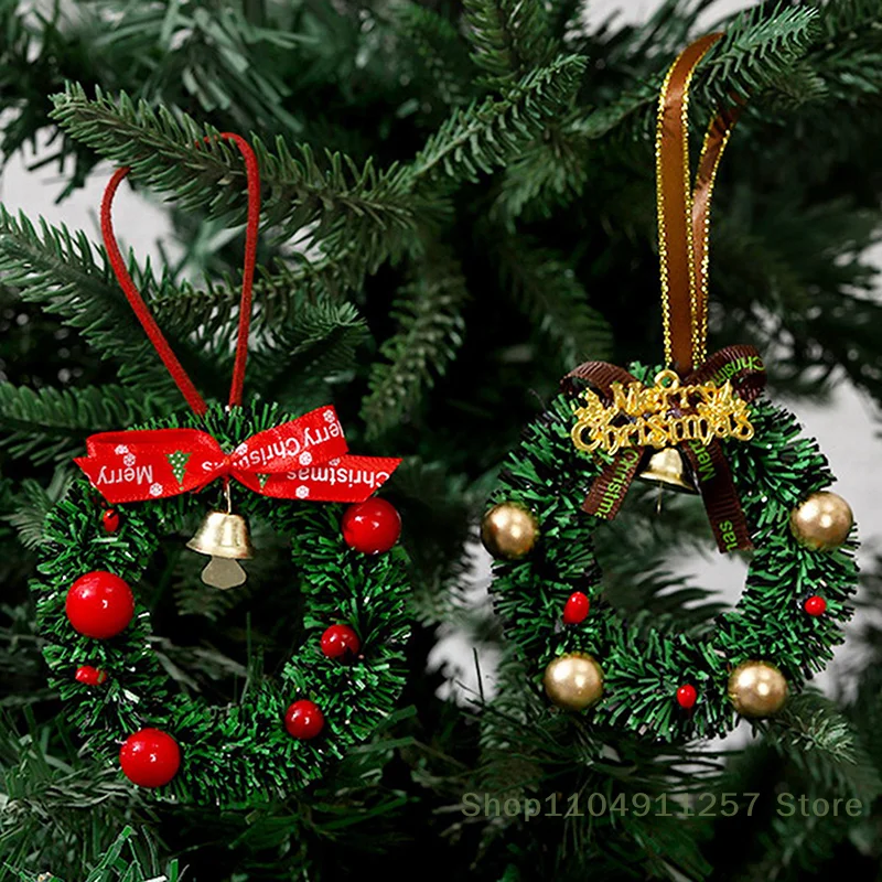 

1 Pc Merry Christmas Wreath Pendant With Bell Car Door Hanging Decoration Xmas Party Christmas Tree Decor Accessories