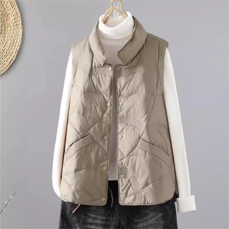 Light Down Cotton Padded Jacket Vest New Women's Autumn Winter Fashion Outside Sleeveless Stand Collar Waistcoat Warm Casual Top