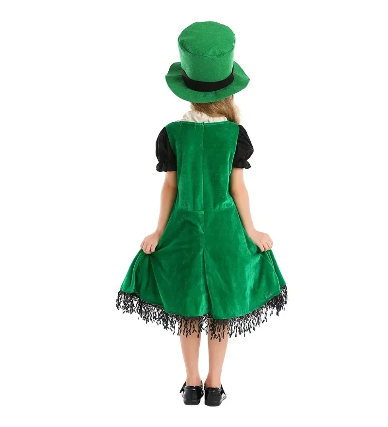 Irish Folk Dance Dress St Patrick Day Elf Leprechaun Costume Kid Girls Green Carnival Festival Fairy Pixie Outfit - view 3