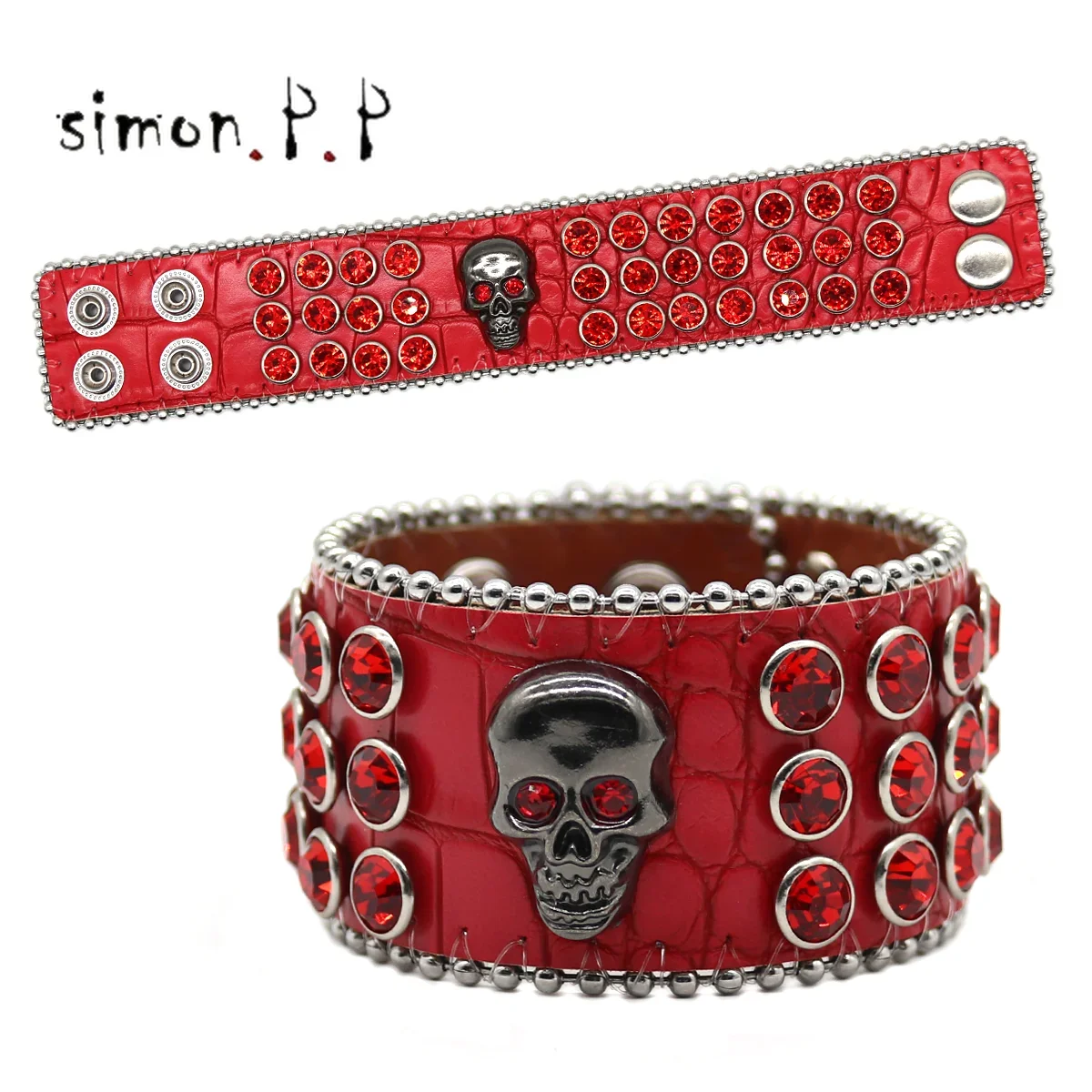 Pulseira artesanal de strass para homens e mulheres, braceletes de joias, decoração de caveira, acessórios para performance de palco