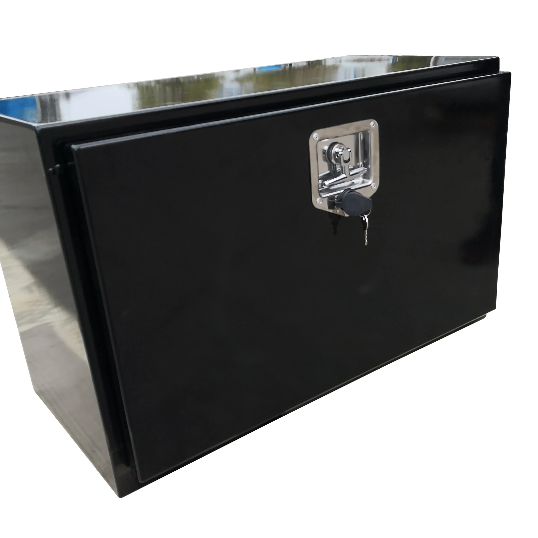 Custom Weather Guard 40 X 24 Inch Black Power Coating Aluminum Caravan Toolbox with Chains and Stainless Steel Locks