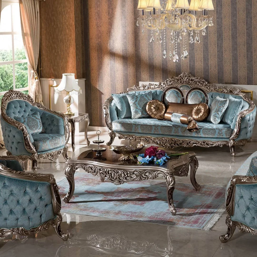 Living Room Sofa Manufacturers European Style Classic Fabric Wholesaler Royal Luxury Couch Living Room Sofa Set