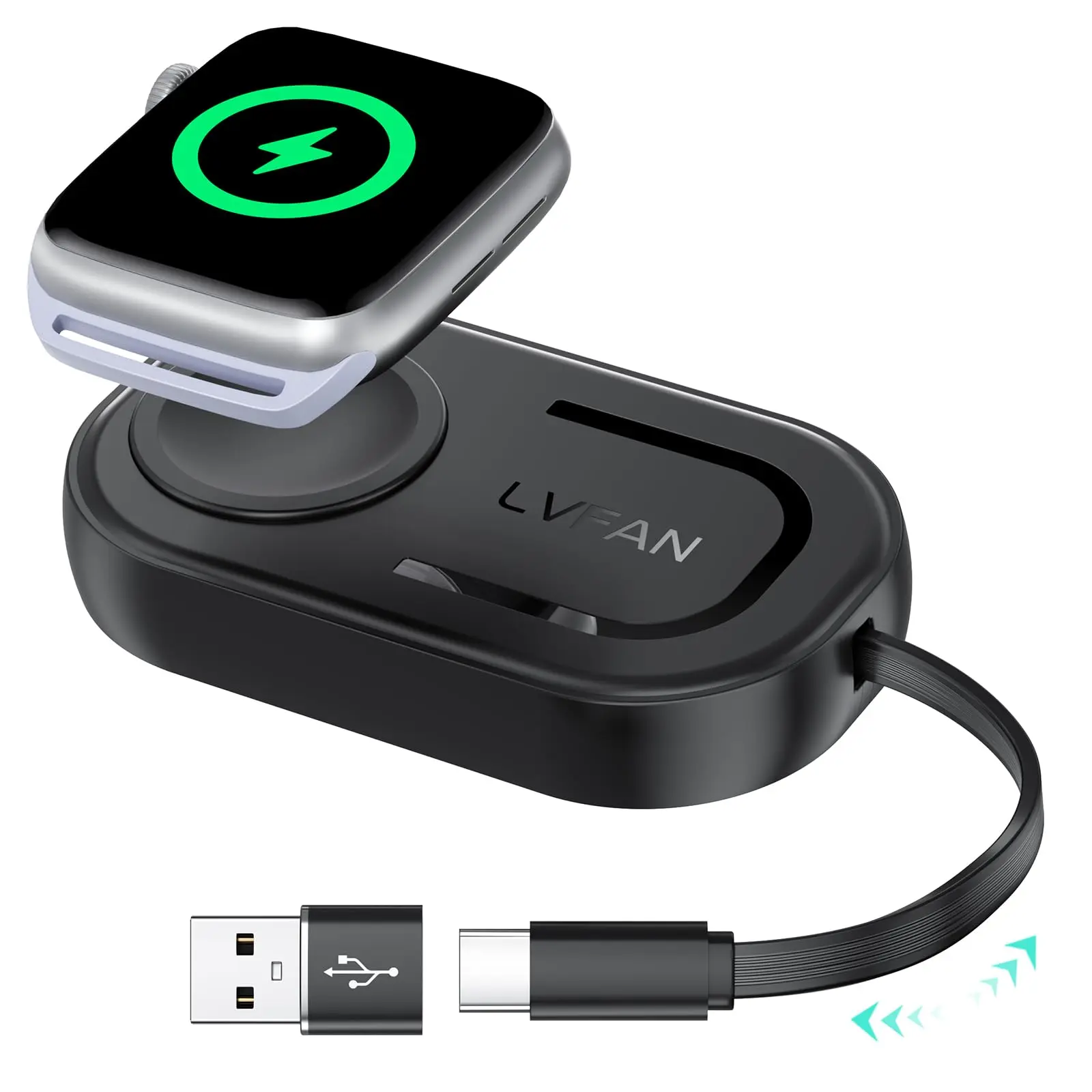 

NEWDERY USB C Дорожное магнитное беспроводное зарядное устройство для Apple Watch серии 10, 9, 8, 7, 6, 5 4 SE Ultra 2, выдвижной зарядный кабель, шнур