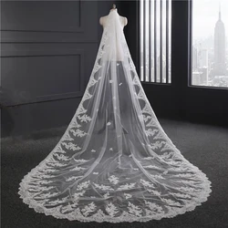 Luxus Lange Braut Schleier Weiß Elfenbein Hochzeit Schleier Mit Kamm Spitze Rand Applique Elegante Kathedrale Länge 1 T