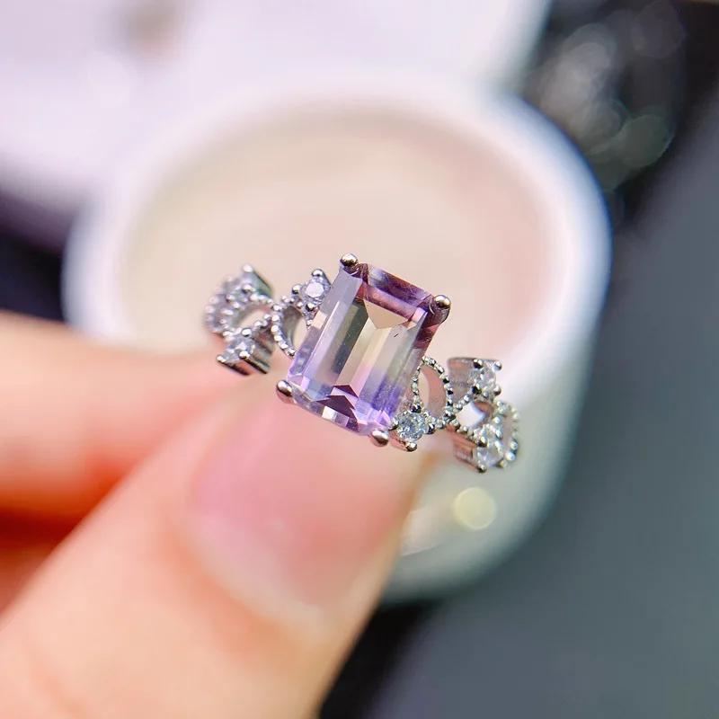 

Natural Ametrine Ring Purple Half Yellow 925 Silver Adjustable Gemstone Tested