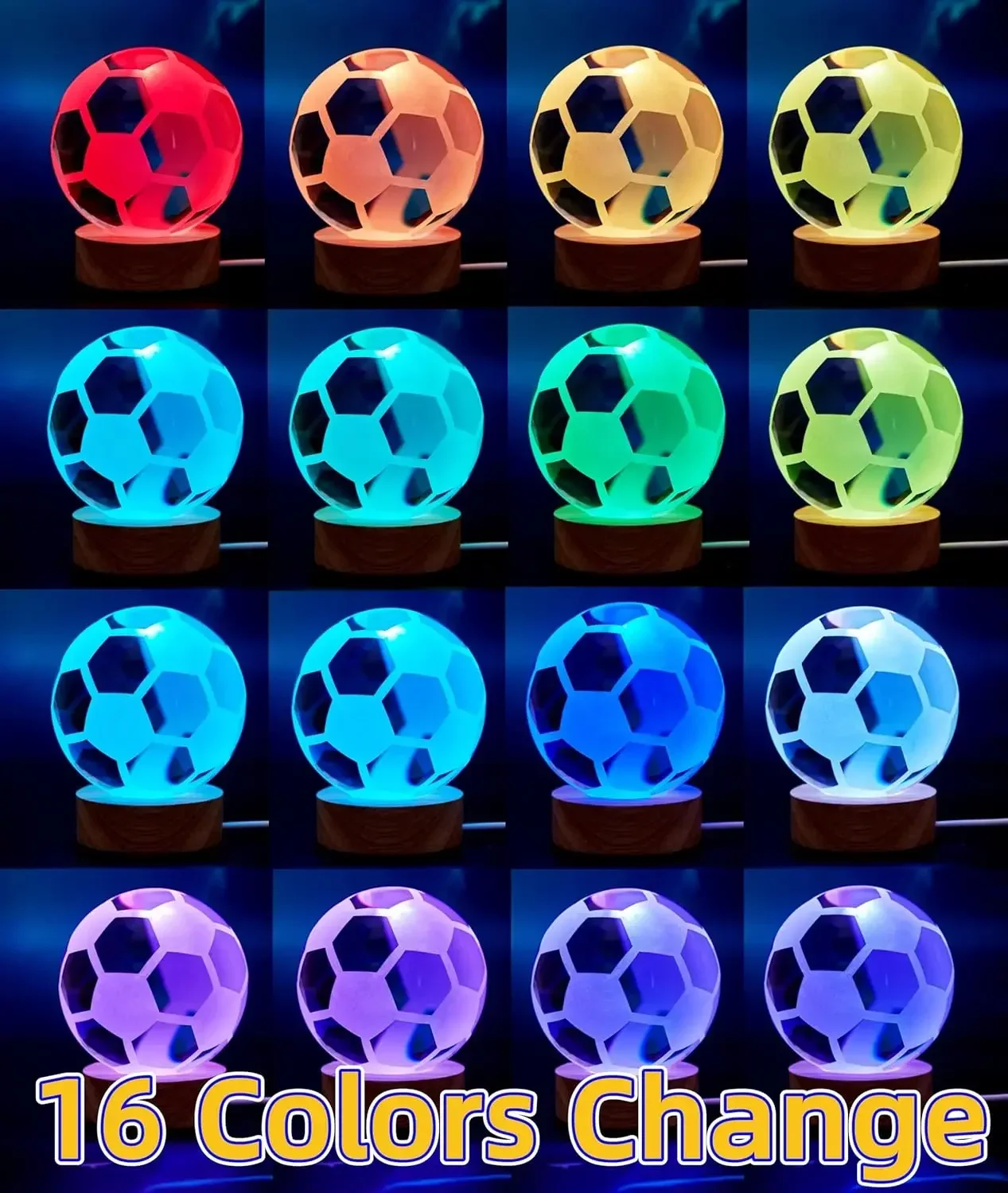 3D Soccer Crystal Ball Lamp 6cm Lifelike Soccer Night Light 16 Colors Changing with Dimmable Remote Control Football Lamp Gift