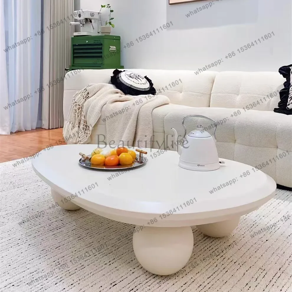 D36Nordic cream style banana leaf round ball coffee table minimalist creative small apartment wooden table