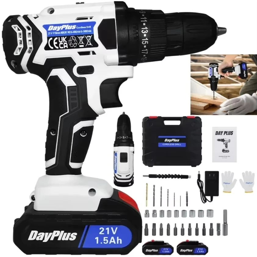 Cordless Drill Set Electric Screwdriver Drill Set with 2-Variable Speed, 25+1 Torque,21V Li-ion Battery & Fast Charger