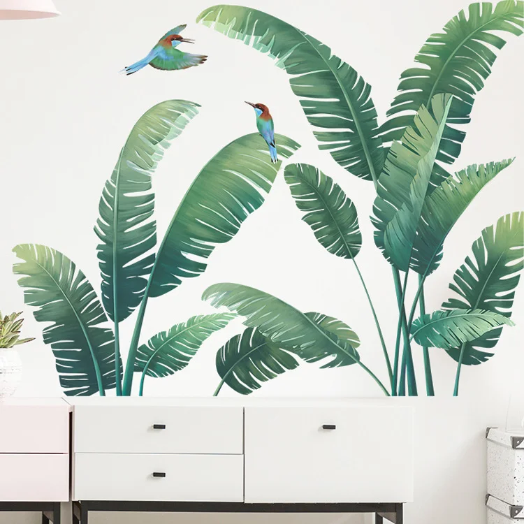 Tropische grüne Pflanzen, Vögel, Wandaufkleber für Wohnzimmer, Sofa, Hintergrunddekoration, Wandbild, Schlafzimmerdekoration, selbstklebende Tapete – Detail 6