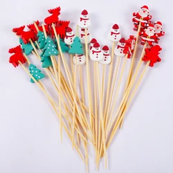 100Pcs Christmas Tree Snowman Disposable Bamboo Skewers Food Picks Fruit Fork Christmas Party Decor Cake Dessert Toothpick