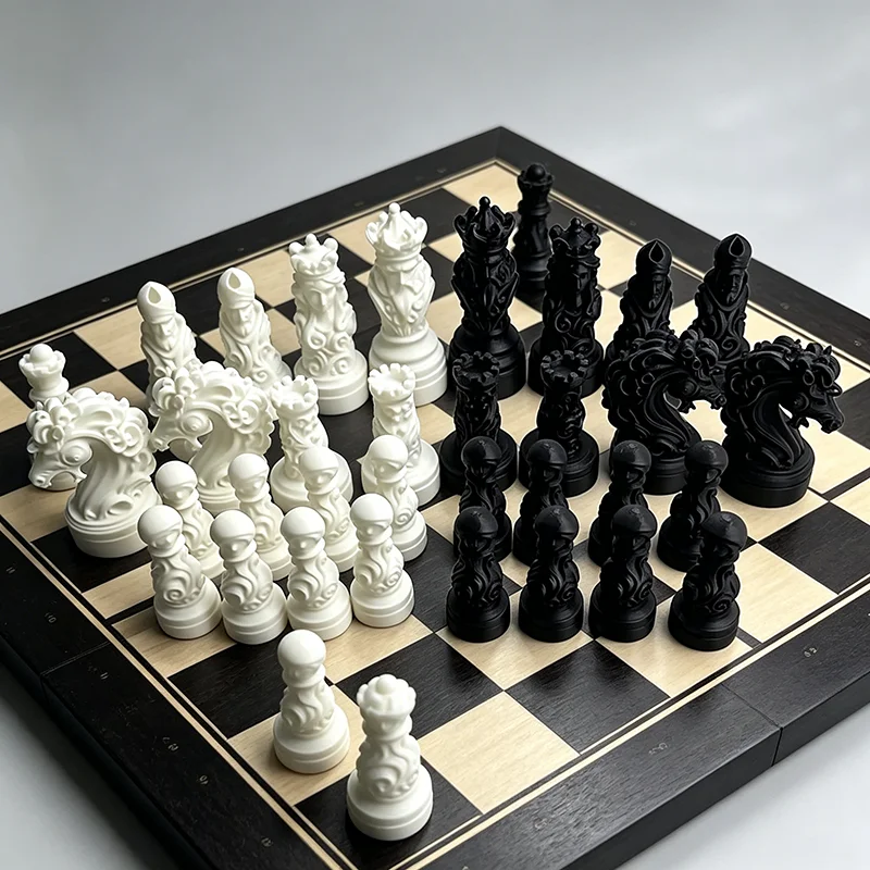 Baroque Skull Crown Chess Pieces Set 3D Printed International Chess Figurines Ornament Home Desk Decor Collectible Gift