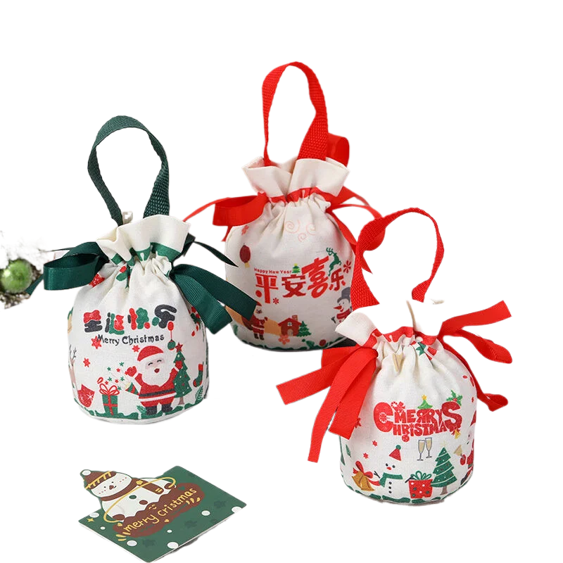 คริสต์มาสผ้าใบ Apple Tote กระเป๋า Christmas Eve บรรจุภัณฑ์ของขวัญกระเป๋ากระเป๋าสตางค์ Candy กระเป๋าถือ Xmas Party Supplies