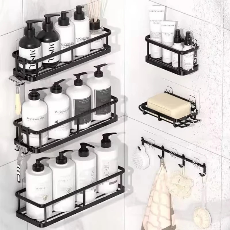 Neues Produkt Wandmontiertes Aufbewahrungsregal für Zuhause, Wohnheim, Badezimmer, Eisenwaren, Waschraumzubehör, Aufbewahrungsregal ohne Bohren