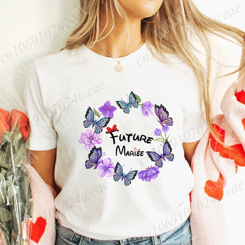 French Women Bridal Wedding Tees Team Bride Bridesmaid T-shirt Bachelorette Party Tees EVJF Future Bride Tops Single Farewell