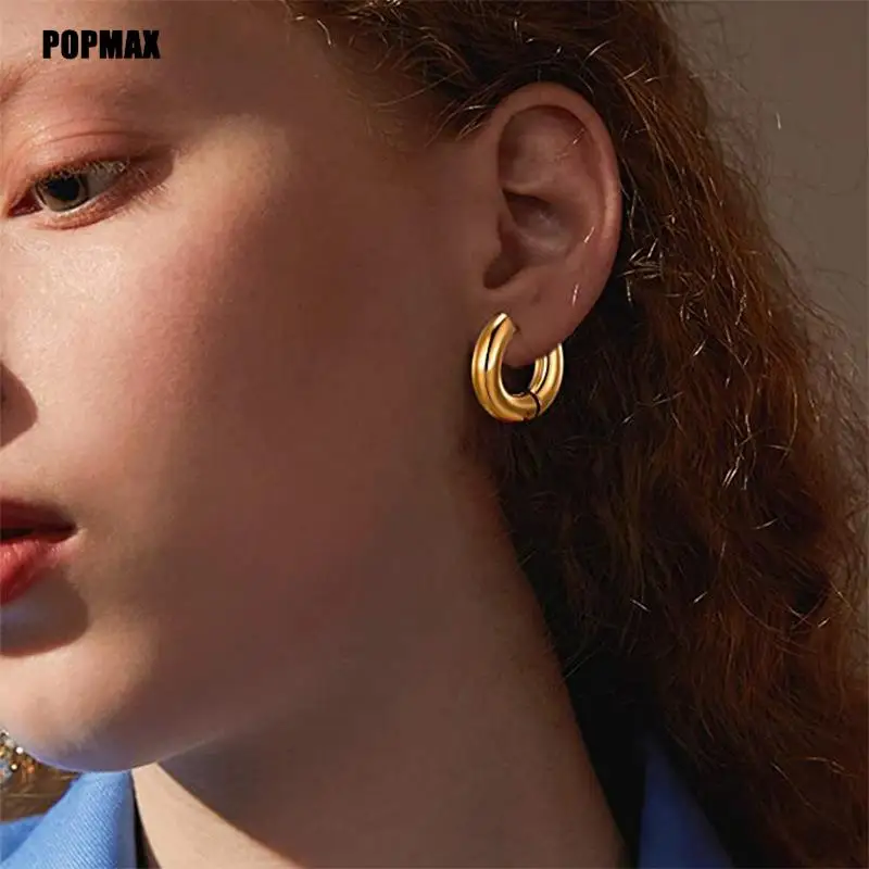 POPMAX Ladies Big Hoops Gold Circle Ring Earrings 2023. Nowe modne prawdziwe pozłacane okrągłe kolczyki kółka dla kobiet i dziewcząt