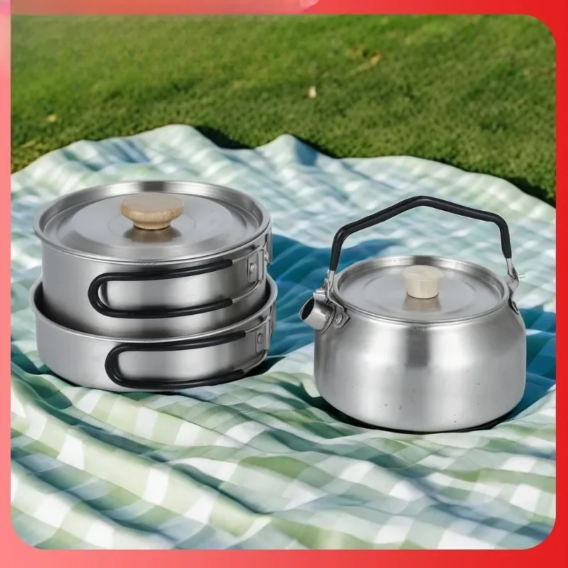 

1PCS 304 Stainless Steel Outdoor Camping Cookware Set - Portable Foldable Skillet Water Kettle for Boiling Soup/Potatoes