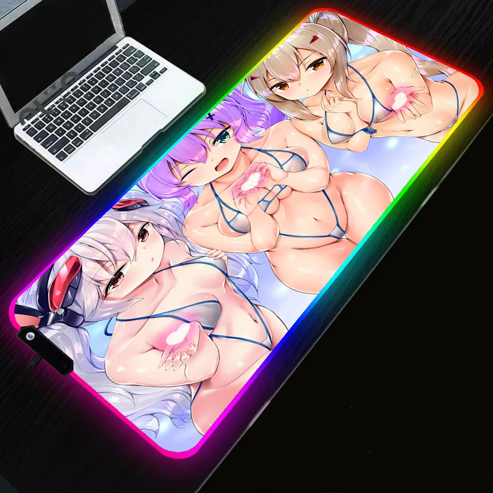 

Sexy Anime Girl Mouse Pad Azur Lane Computer Mousepad RGB Large Mouse Pad Gamer Carpet Mouse Pad PC Desk Play Mat with Backlit