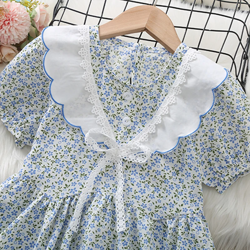 Kids Summer Dress Baby Girls Dresses Floral Print Lace Girls Clothes Children Clothing Teenagers School Costume 6 8 10 12 Years