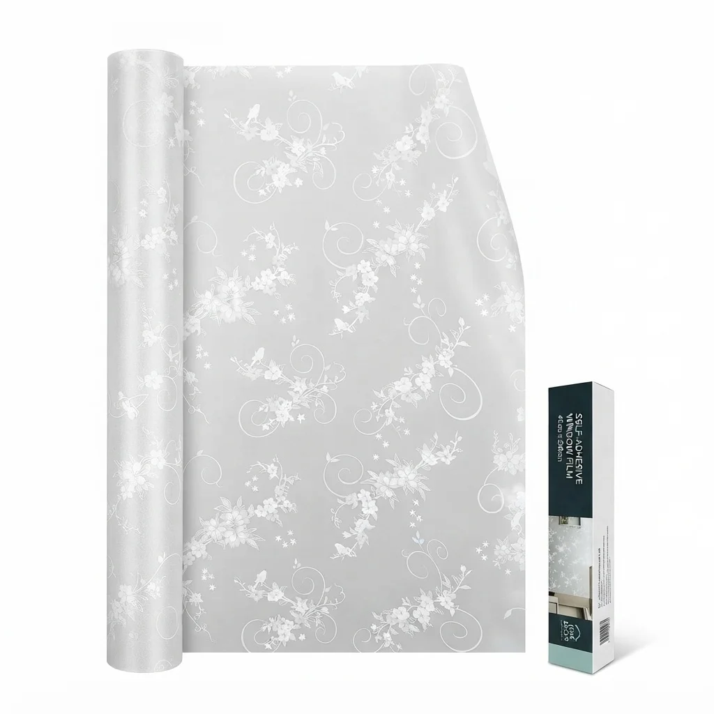 Floral Vine Pattern Self-Adhesive Window Film Frosted Privacy Glass Sticker Anti-UV Anti-Glare Waterproof PVC Decor for Bathroom