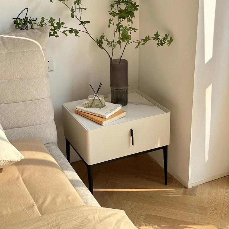 Bedside table simple modern cream style high foot bedside locker designer with the same economical solid wood cabinet