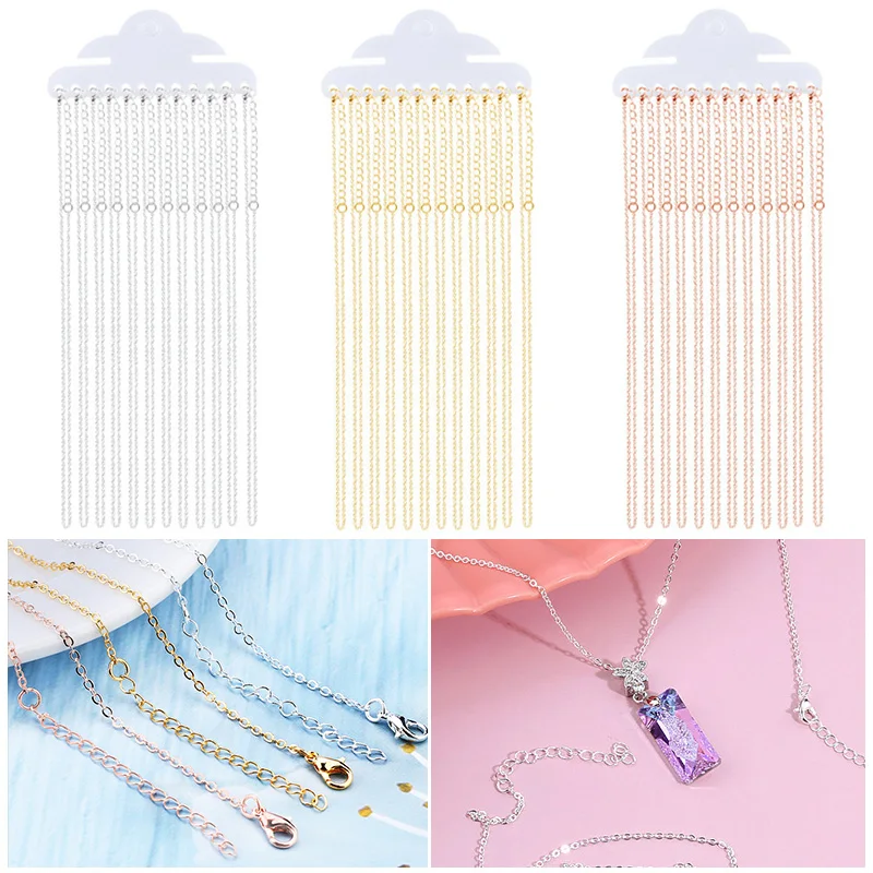 

45CM 12pcs/lot Silver/Gold/Rose Gold Color Copper Chain Pendant Necklace Cross Chain For Resin Necklace DIY Jewelry Making