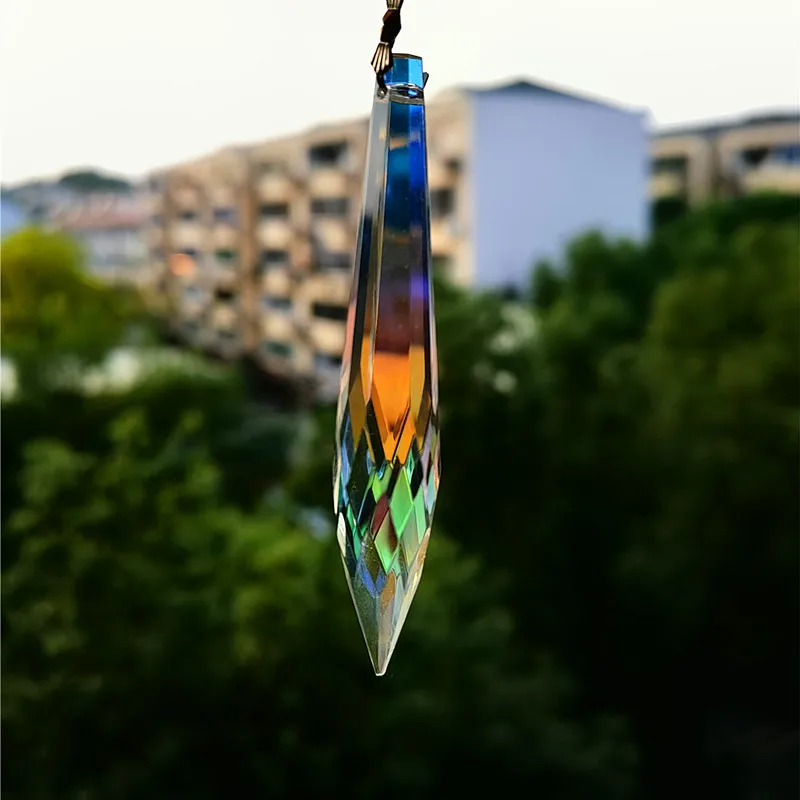 Top Quality 20pcs 76mm AB Color Crystal Faceted Pendant Prism Parts (Free Ring) Sun Catcher Ornaments Wedding Party Decoration