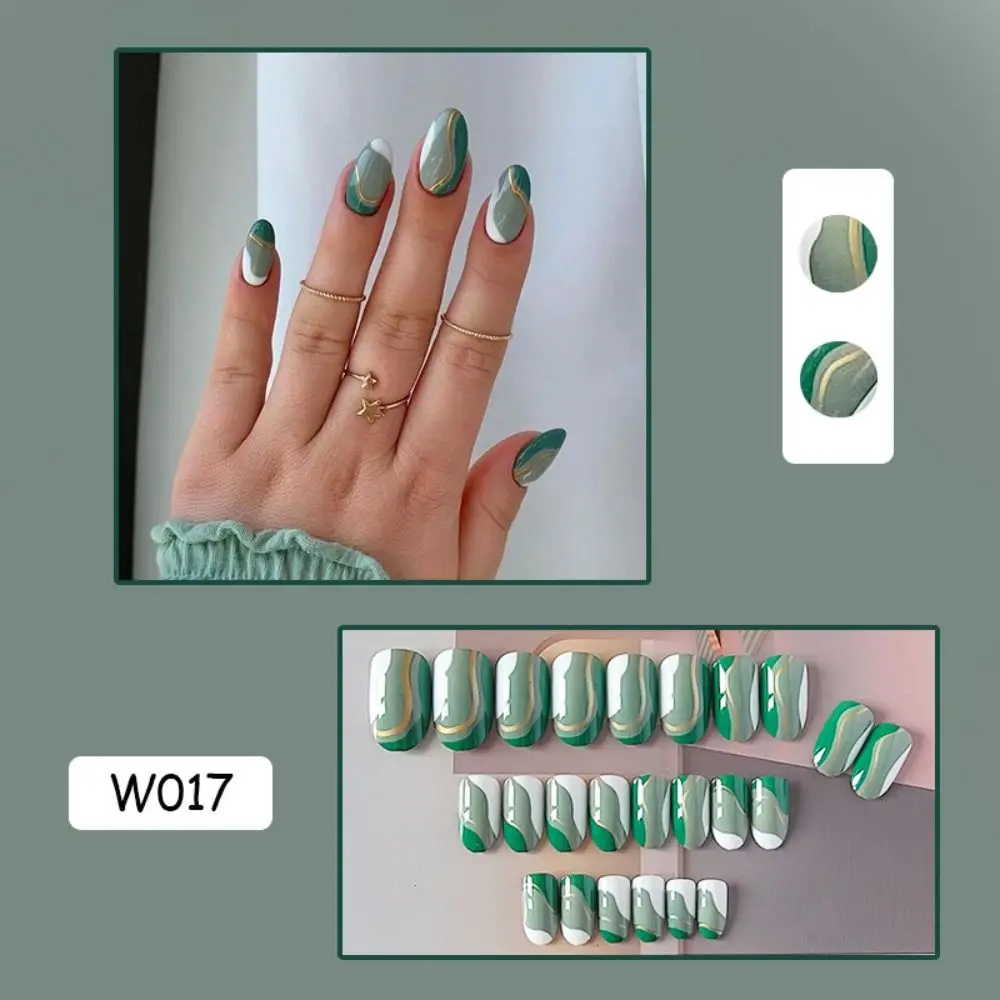 Press On Nails Full Cover French Oval False Nails Set Of 24_voghion.com