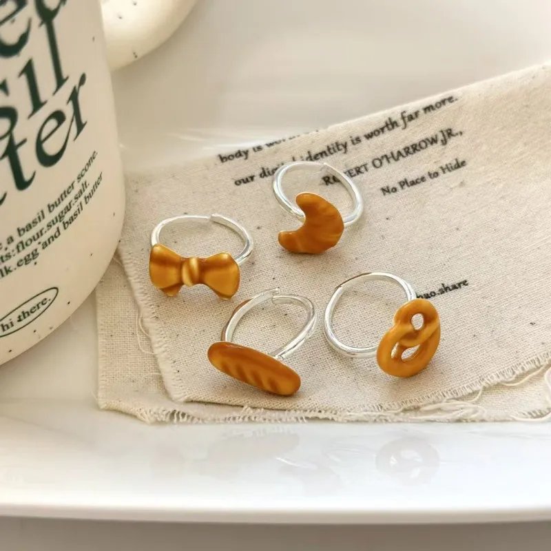 

Cute Bread Series Rings For Women Hand-painted Croissant Finger Rings Unique Coffee Bean Charm Rings Statement Jewelry Wholesale
