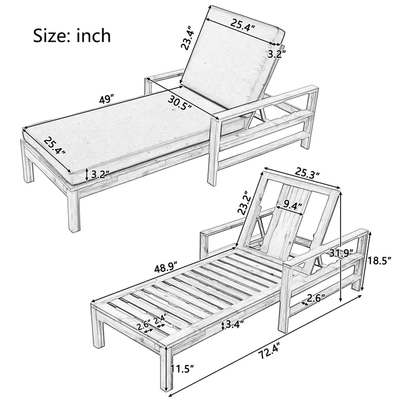 Wood Adjustable Backrest Pool Lounge Chairs Outdoor, Suitable for Gardens, Terraces, and Poolside Areas