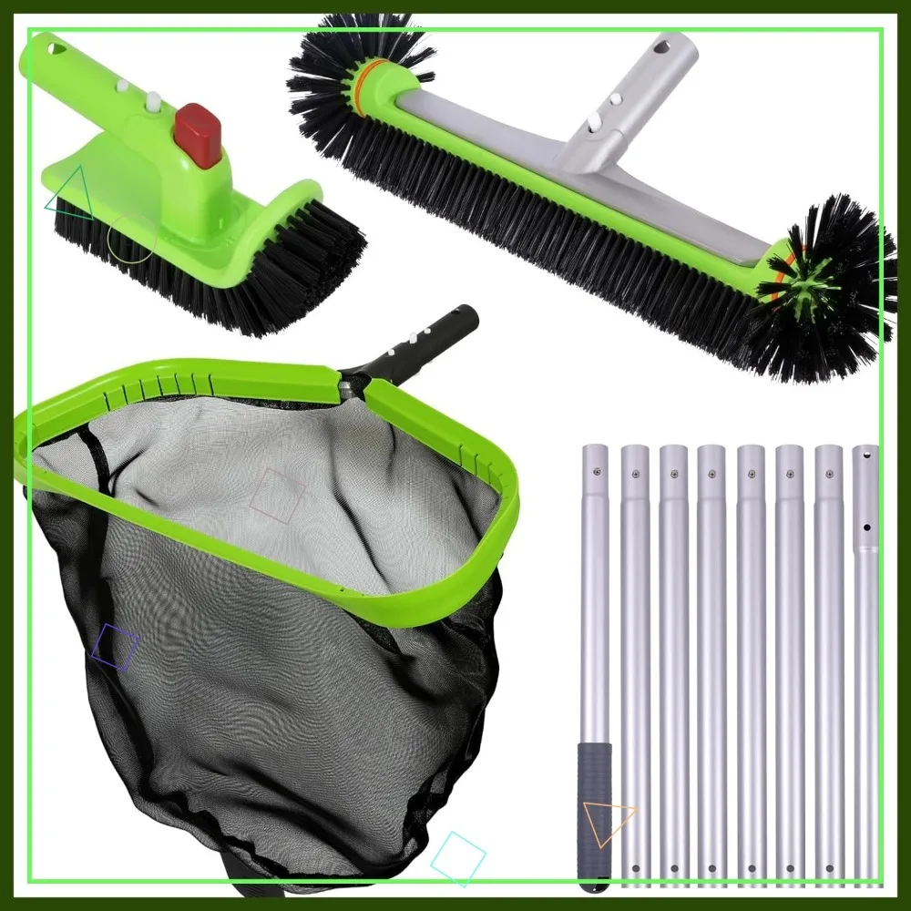 

Deluxe Pool Cleaning Kit with Leaf Skimmer, 17.5" Brush Head, Scrub Brush & 10.5 FT Pole