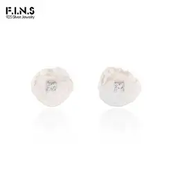 F.I.N.S Baroque Freshwater Pearl S925 Sterling Silver Stud Earrings Irregular Natural Pearl Zircon Pierced Ear Fine Jewelry