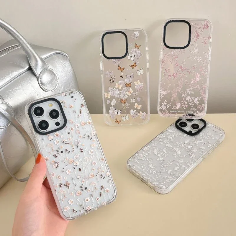 

Korean Museum Flowers 2.0 Acrylic White Border Phone Case Cover for IPhone 11 12 13 14 15 16 Pro Max Case