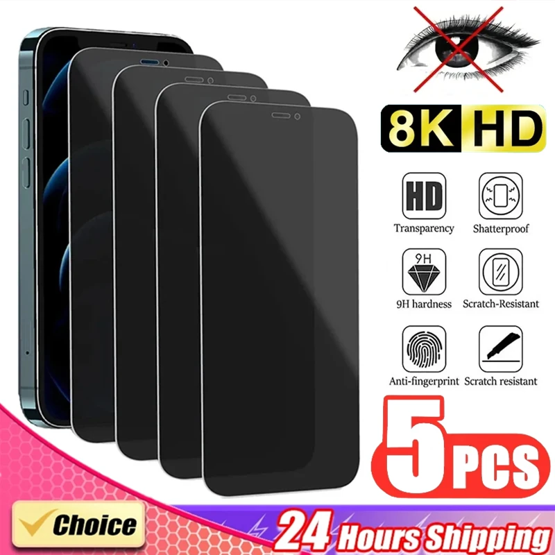 

5PCS Privacy Tempered Glass for iPhone 15 14 13 12 11 PRO MAX 15 PLUS Anti-Spy Screen Protectors for iPhone X XR XS Max SE Glass