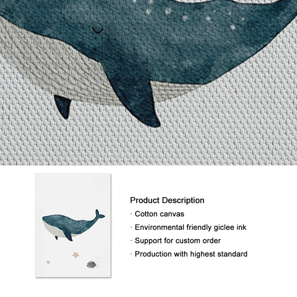 Custom Name Whale Octopus Turtle Swan Sea Animal Nursery Wall Art Canvas Painting Poster And Prints Picture Baby Kids Room Decor