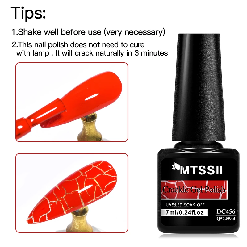 MTSSII 7ml  Crackle Polish Nail Fashionable Black Color Gel Polish Semi Permanant Soak Off Air Dry For Manicure Nail Art Varnish