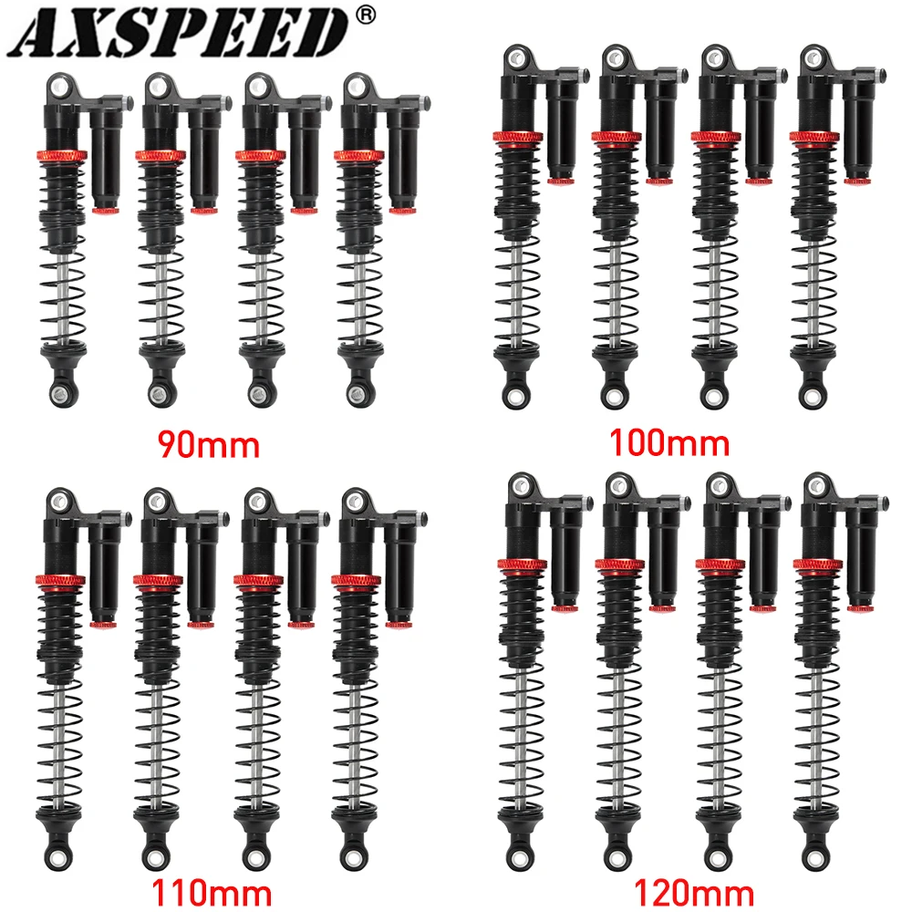 

AXSPEED 4Pcs Piggyback Shock Absorber Metal Damper 90/100/110/120mm for 1:10 Axial SCX10 WRAITH TRX4 TRX6 RC Rock Crawlers