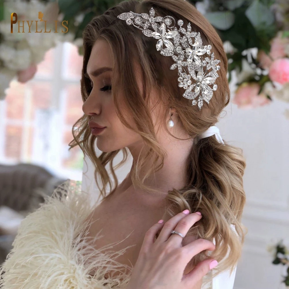 A411 Crystal Wedding Hair Accessories Jewelry Rhinestone Headwear Bridal Headband Flower Wedding Head Piece Prom Hair Comb Clip