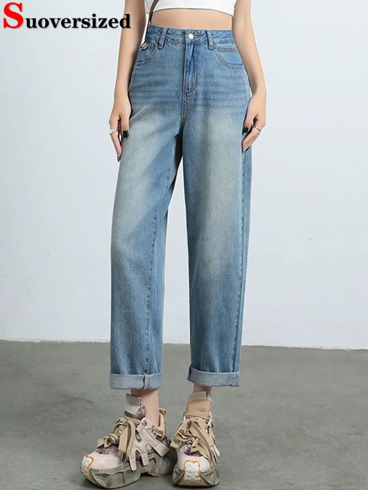 Mode coréenne Vintage Baggy sarouel femmes décontracté taille haute Streetwear pantalon en Denim droit tendance Vintage lâche Vaqueros