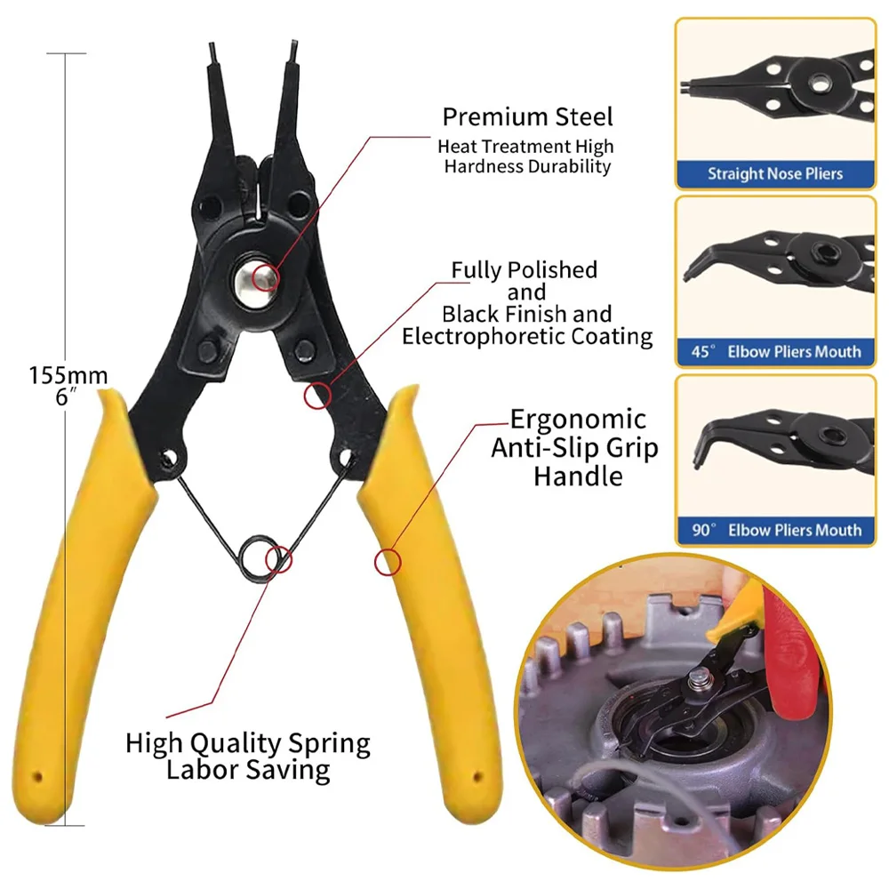 455pcs Assortment Kit Steel Retaining Clip Snap C Type Internal Circlip Pliers Set Snap Ring Head Retaining Circlip Pliers Tools