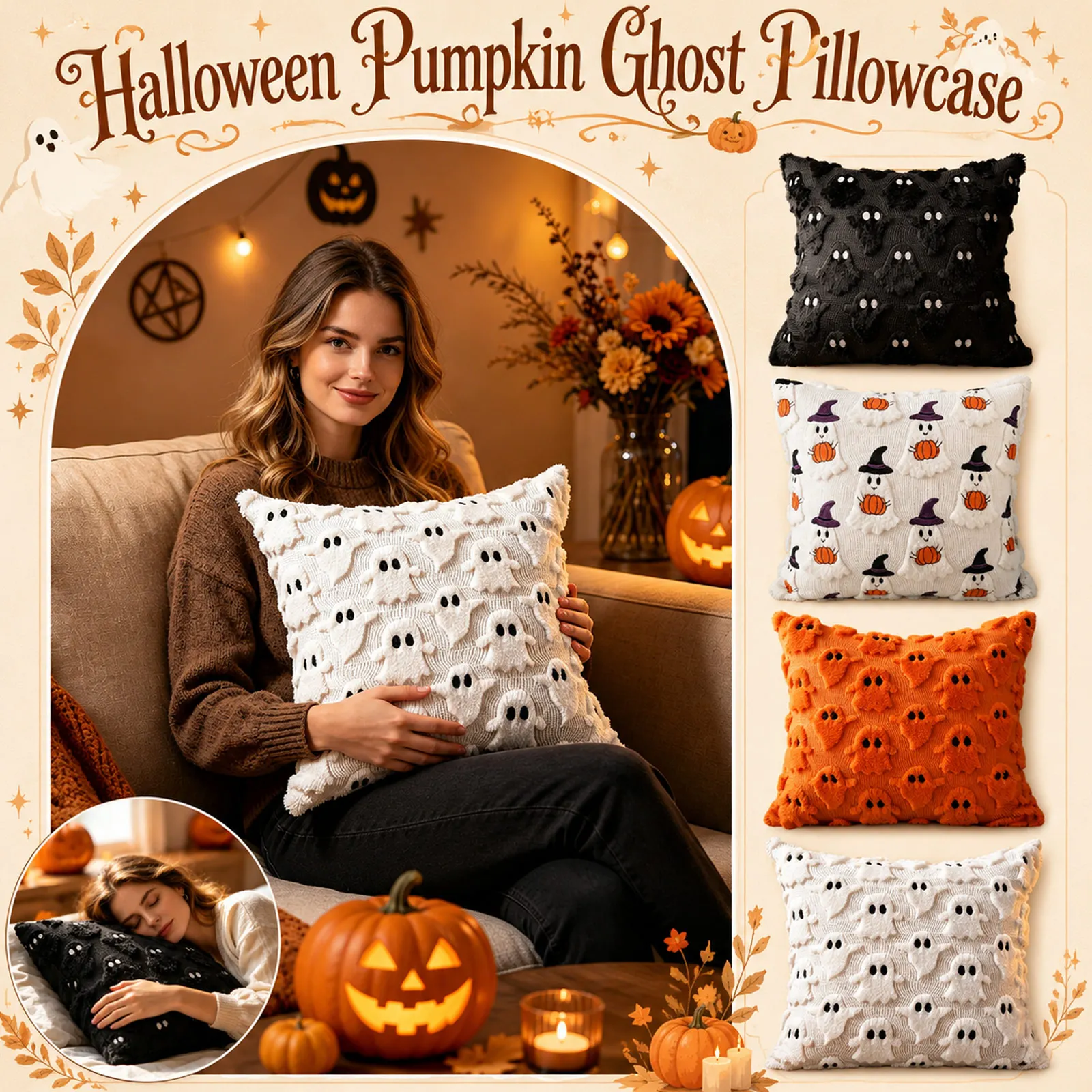 Halloween Ghost Pumpkin Square Throw Cover 45*45cm Holiday Party Home Store Decorative Cushion Case Without Insert