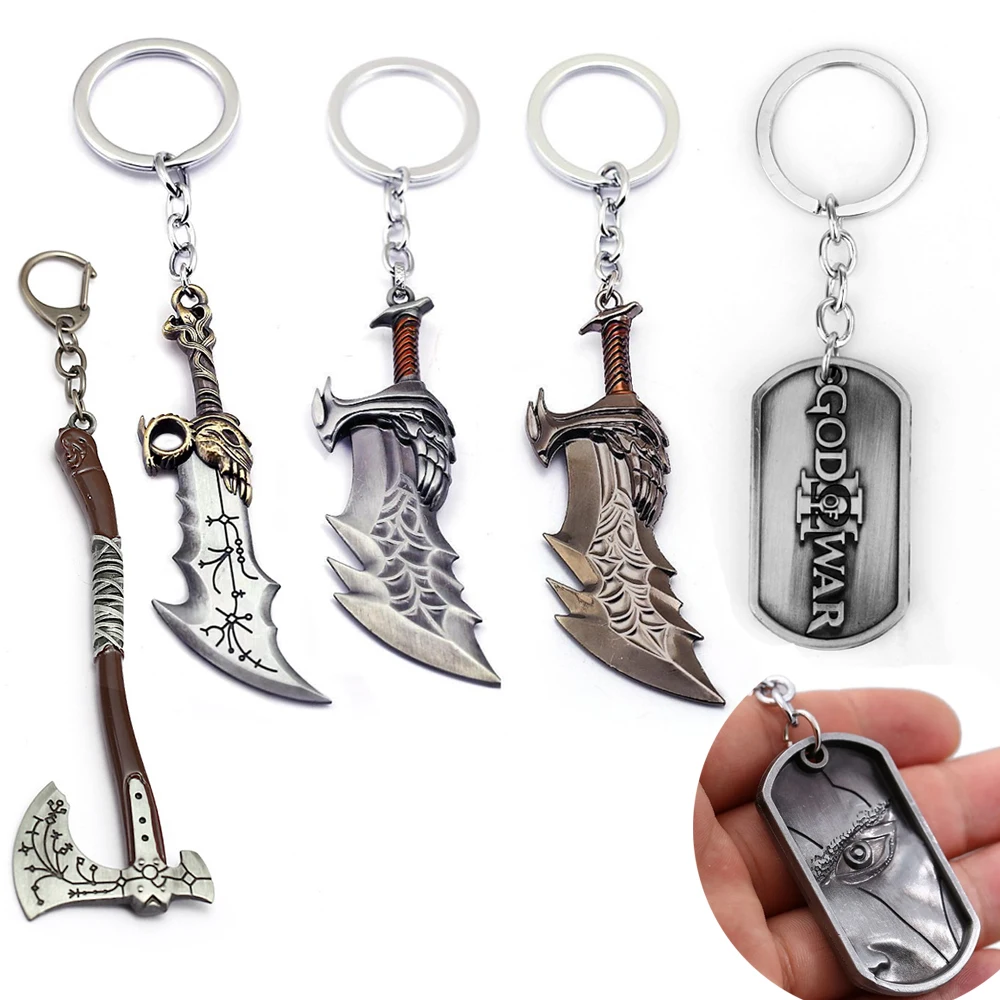 God of War Keychain Kratos Weapon Blades of Chaos Pendant Keyring Axe Sword Key Chains Key Holder Chaveiro Jewelry Men